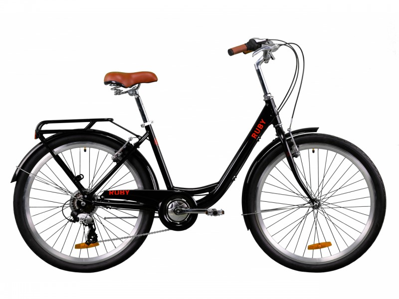 Велосипед Dorozhnik RUBY AL 26" (рама 17", чорний, з багажником, 2020)