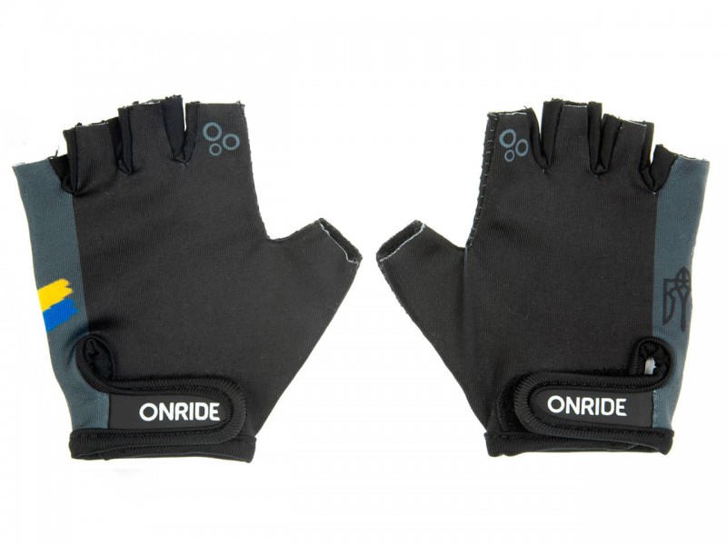 Велорукавички без пальців дитячі Onride Gem UA Тризуб (сірий/чорний, 11-12)