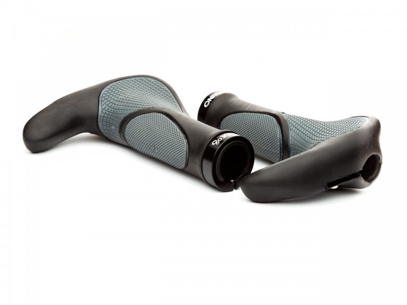 Гріпси на велосипед ергономічні з ріжками Onride HornGrip30 (140мм, з замком, чорний/сірий)