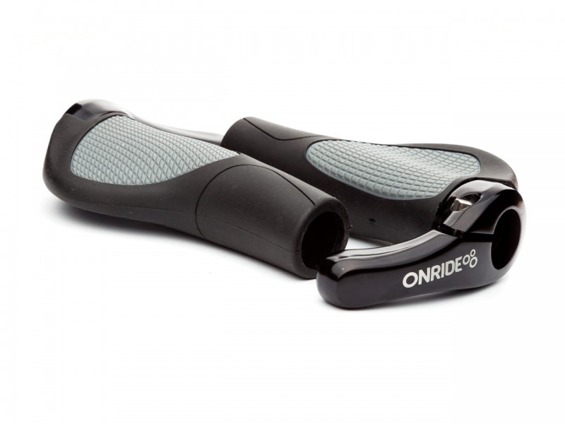 Гріпси на велосипед ергономічні з ріжками Onride HornGrip70 (140мм, з замком, чорний/сірий)