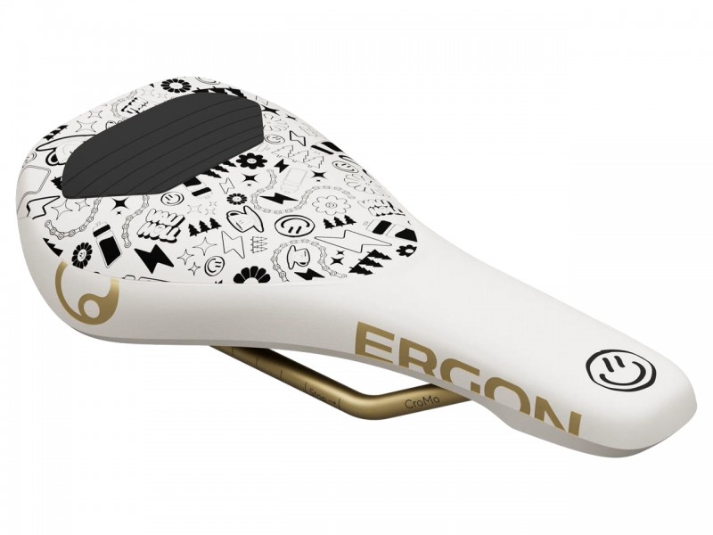 Сідло для велосипеда Ergon SM Downhill Comp Vali Höll Edition (One Size, 236x120 мм, біло-золотий)